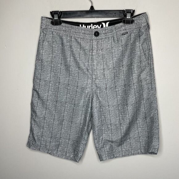 HURLEY Shorts Mens 28 x 9 Lightweight Gray Windowpane EUC Board Unlined - Picture 1 of 8